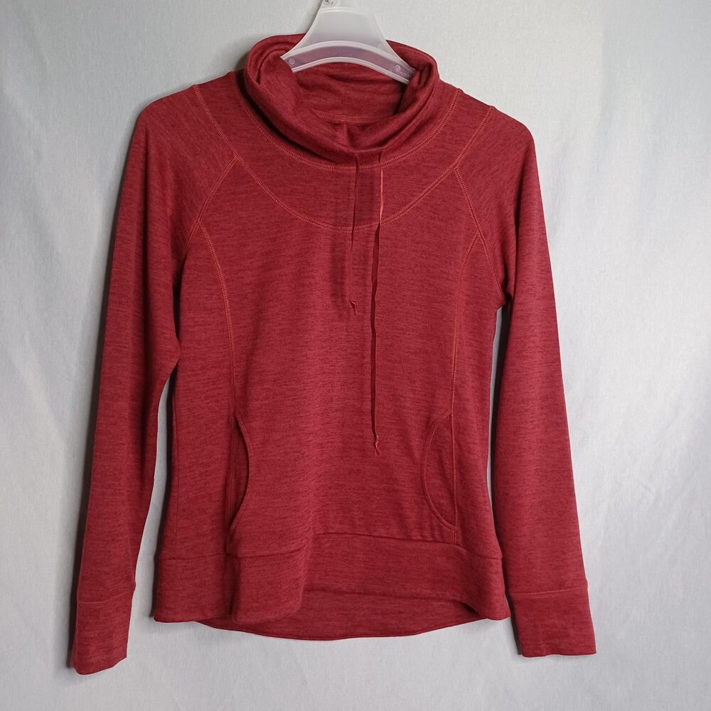 Kuhl Sweatshirt Womens Medium Red Cowl Neck Pullover Thumbholes Pockets Raglan